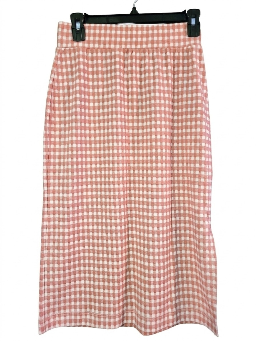 LOFT Pink and White Gingham A-Line Midi Skirt
